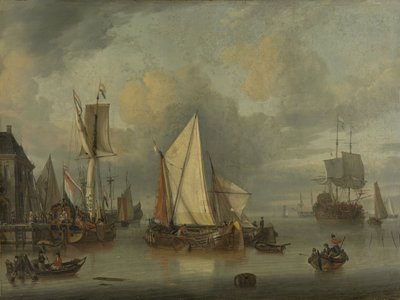 Schiffe im Hafen bei ruhigem Wetter von Jan Claesz Rietschoof